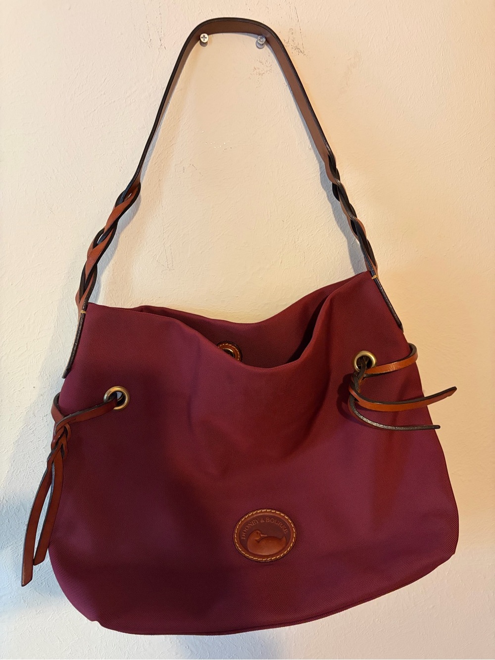 Vintage Dooney & Bourke Nylon Hobo Shoulder Bag in Cranberry